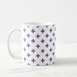 Ultra violet polka crosses on white coffee mug