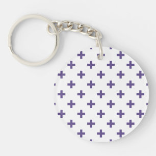 Ultra violet polka crosses on white keychain