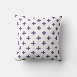 Ultra violet polka crosses on white throw pillow
