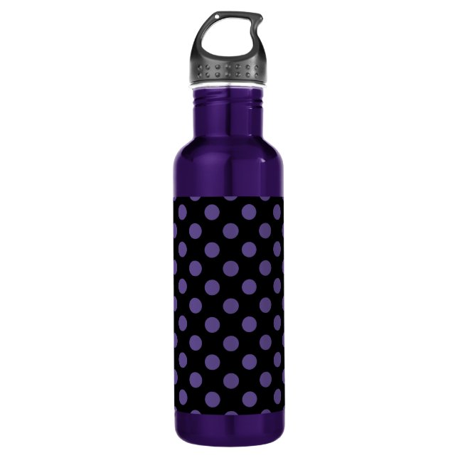 Ultra violet polka dots on black 710 ml water bottle (Front)
