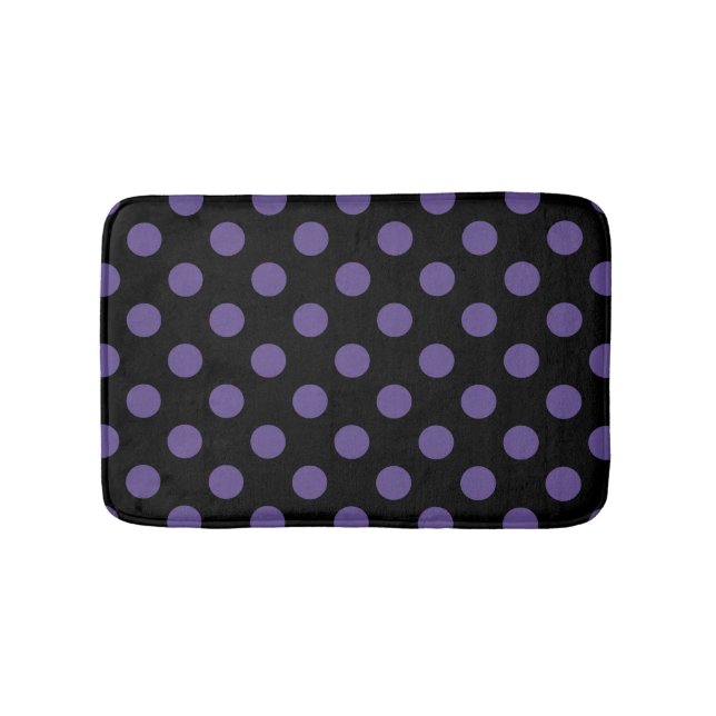 Ultra violet polka dots on black bath mat (Front)