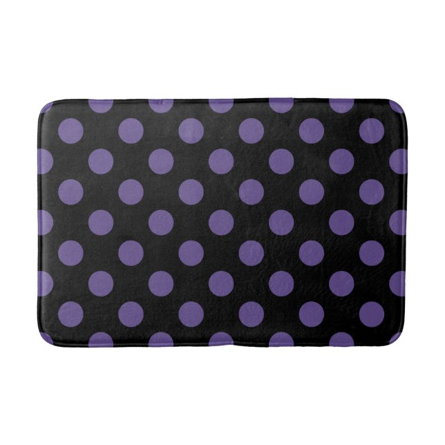 Ultra violet polka dots on black bath mat (Front)
