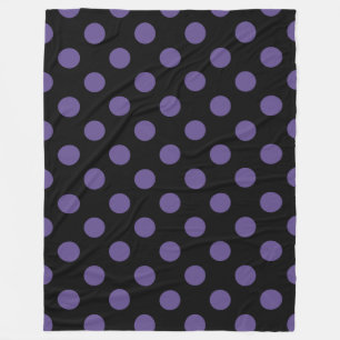 Ultra violet polka dots on black fleece blanket