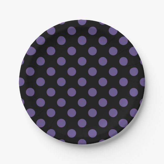 Ultra violet polka dots on black paper plate (Front)