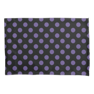 Ultra violet polka dots on black pillowcase