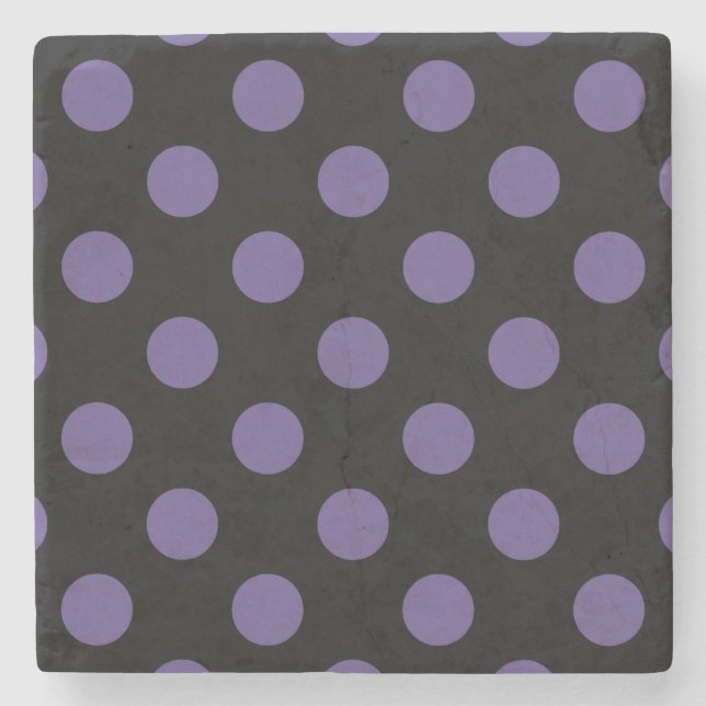 Ultra violet polka dots on black stone coaster (Front)