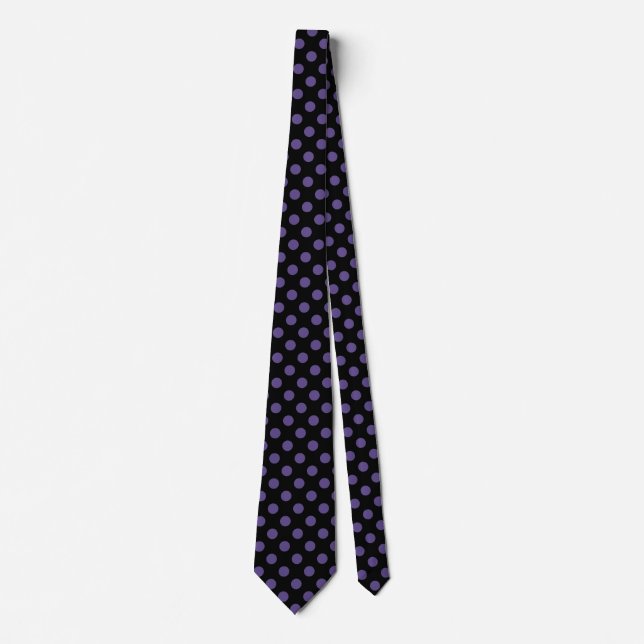 Ultra violet polka dots on black tie (Front)