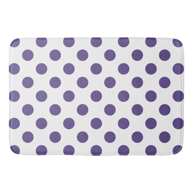 Ultra violet polka dots on white bath mat (Front)