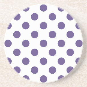 Ultra violet polka dots on white coaster
