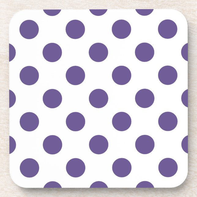 Ultra violet polka dots on white coaster (Front)