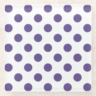 Ultra violet polka dots on white glass coaster