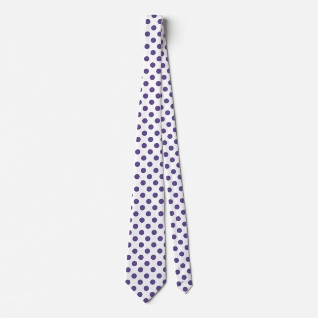 Ultra violet polka dots on white tie (Front)