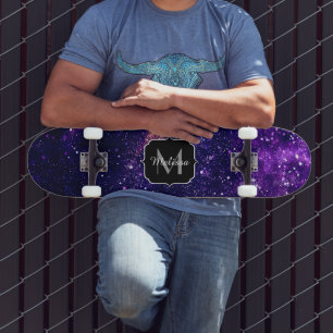 Ultra violet purple abstract galaxy Monogram Skateboard