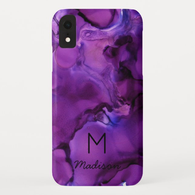 Ultra Violet Purple Alcohol Ink Texture Monogram Case-Mate iPhone Case (Back)