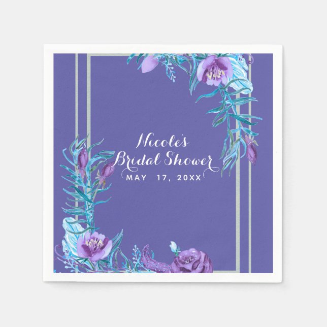 Ultra Violet Purple & Aqua Floral Chic Napkin (Front)