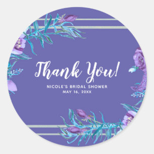 Ultra Violet Purple & Aqua Floral Chic Wedding Classic Round Sticker