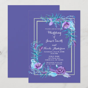 Ultra Violet Purple & Aqua Floral Chic Wedding Invitation