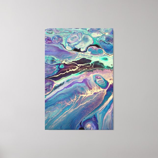 Ultra Violet Purple Blue Marble Fluid Abstract Art Canvas Print (Front)