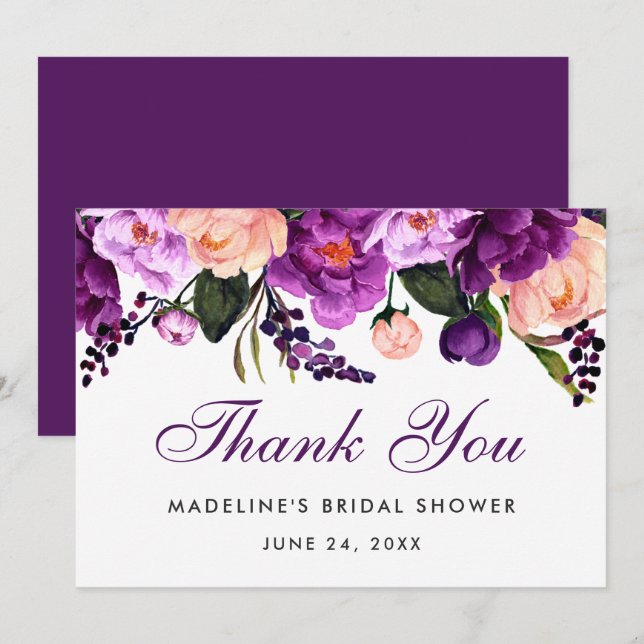 Ultra Violet Purple Floral Bridal Shower Thanks P Invitation (Front/Back)