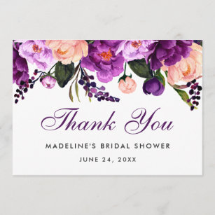 Ultra Violet Purple Floral Bridal Shower Thanks V Thank You Card