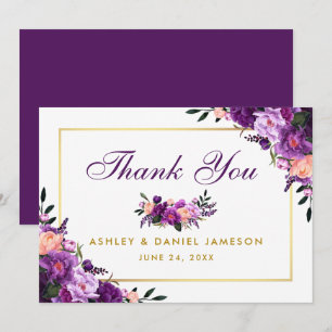 Ultra Violet Purple Floral Gold Wedding Thank You