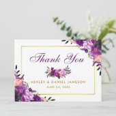 Ultra Violet Purple Floral Gold Wedding Thank You (Standing Front)