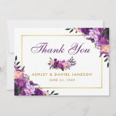 Ultra Violet Purple Floral Gold Wedding Thank You (Front)