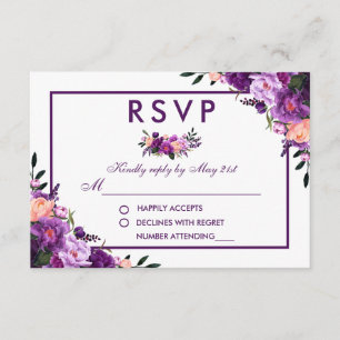Ultra Violet Purple Floral RSVP Wedding V Card