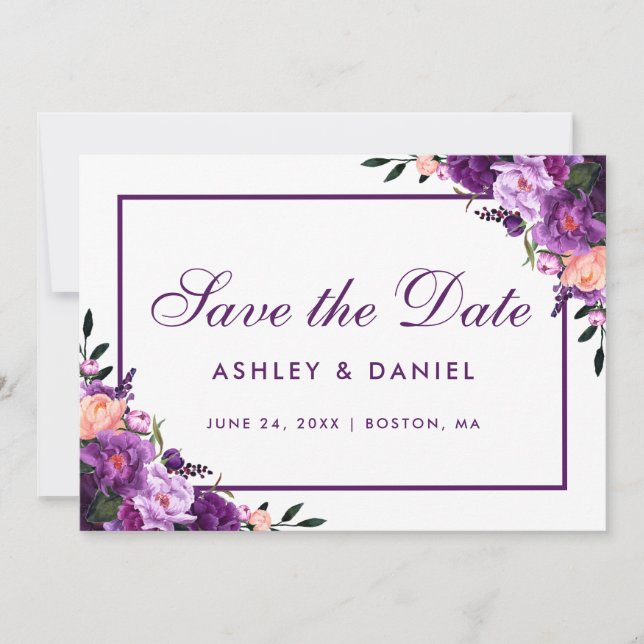 Ultra Violet Purple Floral Save The Date PF (Front)
