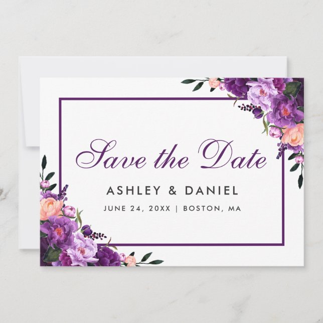Ultra Violet Purple Floral Save The Date PSP (Front)
