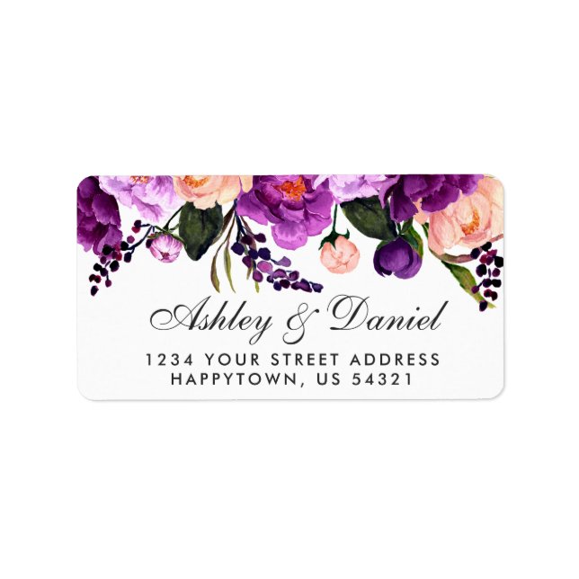 Ultra Violet Purple Floral Watercolor Wedding Label (Front)