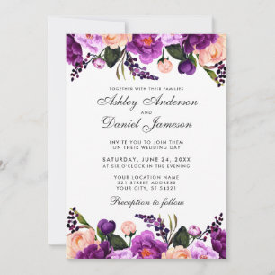 Ultra Violet Purple   Floral Wedding Invitation