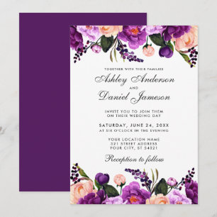 Ultra Violet Purple   Floral Wedding Invitation GP
