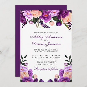 Ultra Violet Purple Floral   Wedding Invitation P