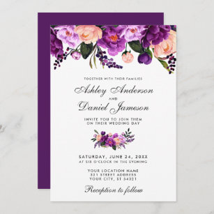 Ultra Violet Purple Floral Wedding Invitation PB