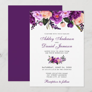 Ultra Violet Purple Floral Wedding Invitation PS
