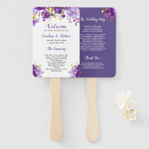 Ultra Violet Purple Floral Wedding Program Hand Fan