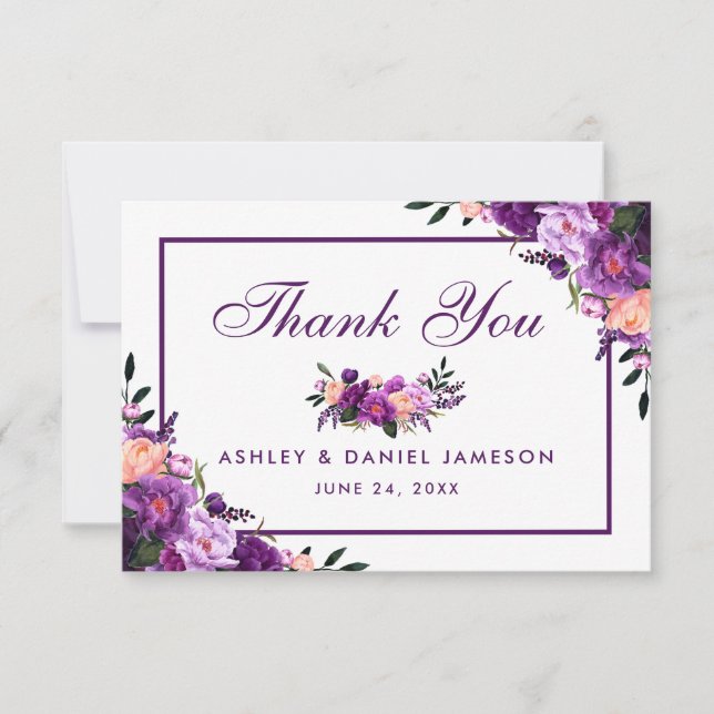 Ultra Violet Purple Floral Wedding Thank You PSV (Front)
