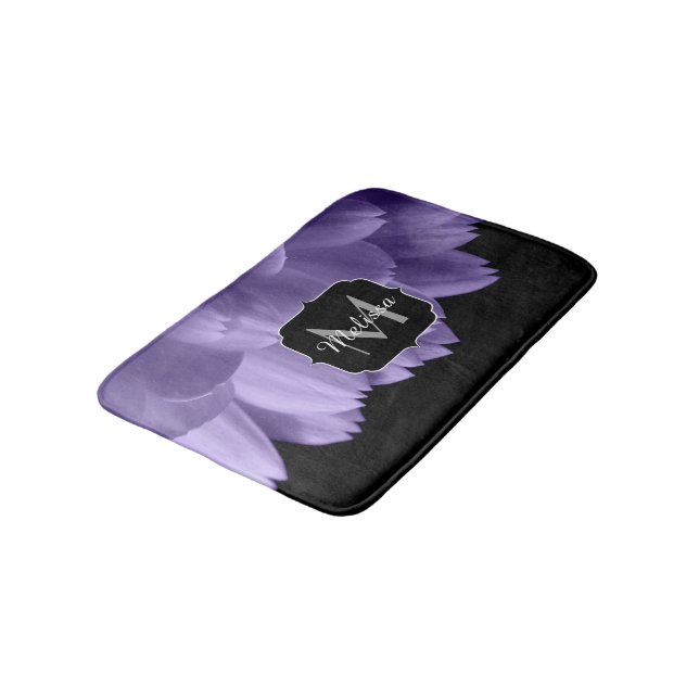 Ultra violet purple flower petals black Monogram Bath Mat (Angled)