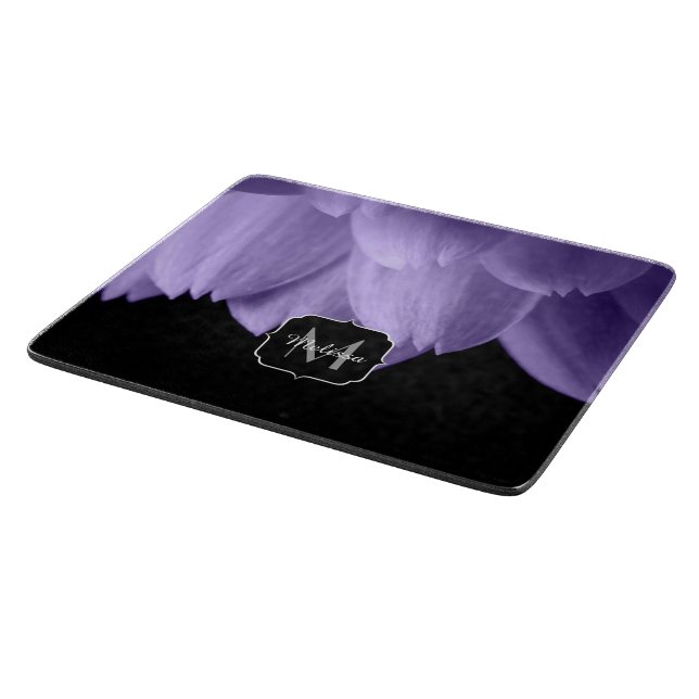Ultra violet purple flower petals black Monogram Cutting Board (Corner)