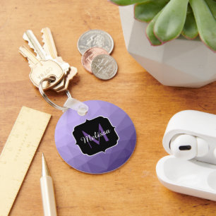 Ultra violet purple geometry mesh pattern Monogram Keychain