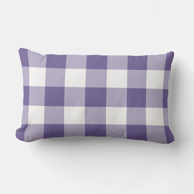 Ultra Violet Purple Gingham Pattern Chequered Lumbar Pillow (Front)