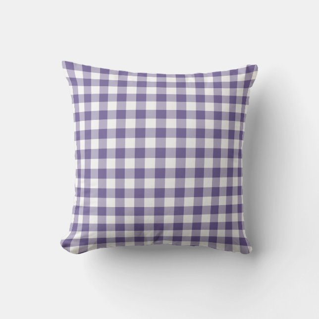 Ultra Violet Purple Gingham Pattern Chequered Outdoor Pillow (Front)