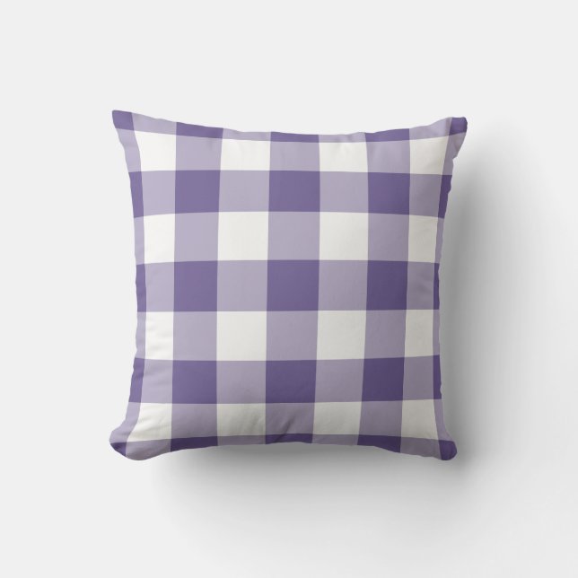 Ultra Violet Purple Gingham Pattern Chequered Outdoor Pillow (Front)