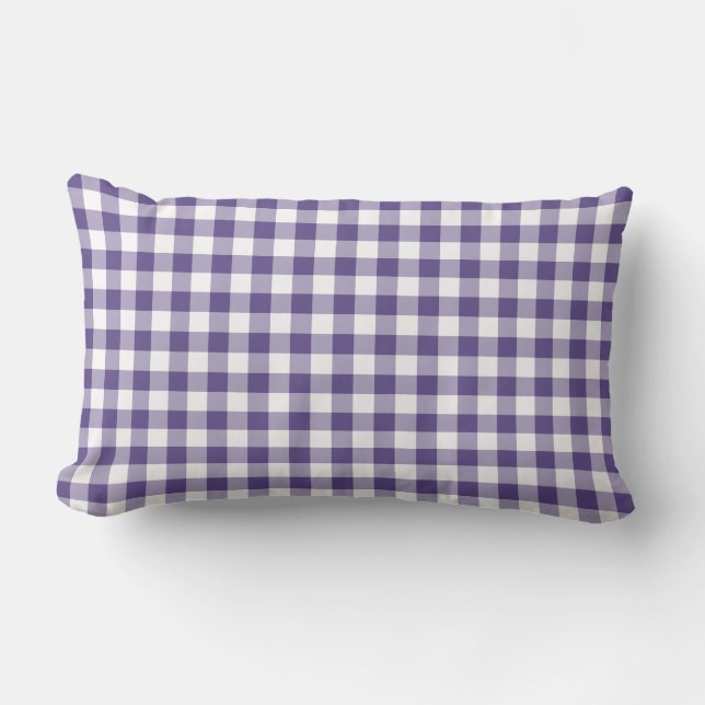 Ultra Violet Purple Gingham Pattern Lumbar Pillow (Front)