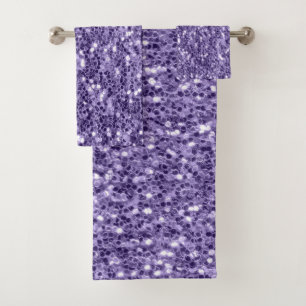 Ultra violet purple glitter sparkles bath towel set