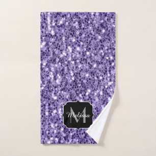 Ultra violet purple glitter sparkles Monogram Bath Towel Set