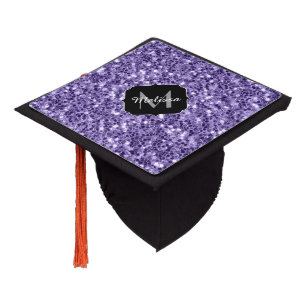 Ultra violet purple glitter sparkles Monogram Graduation Cap Topper