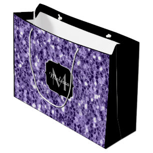 Ultra violet purple glitter sparkles Monogram Large Gift Bag