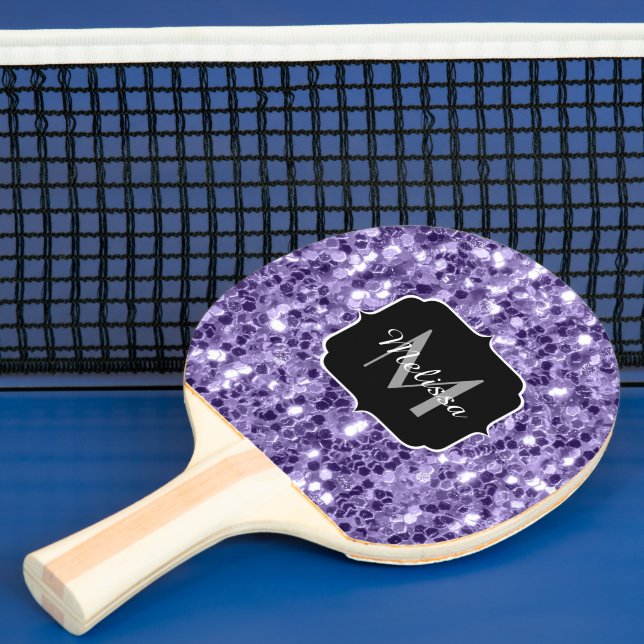 Ultra violet purple glitter sparkles Monogram Ping Pong Paddle (Insitu)